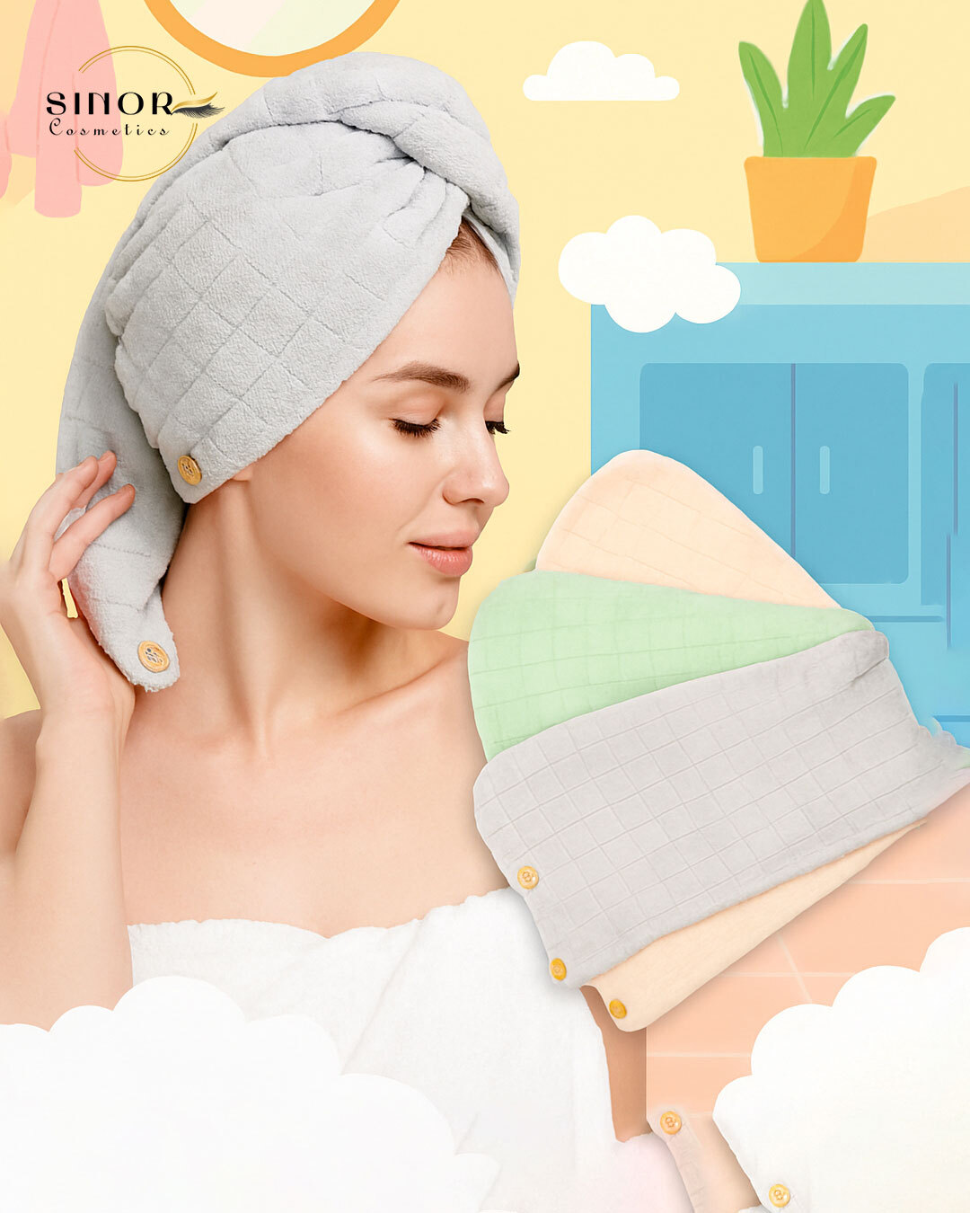  حوله حمام مخصوص سر مدل کلاهی 